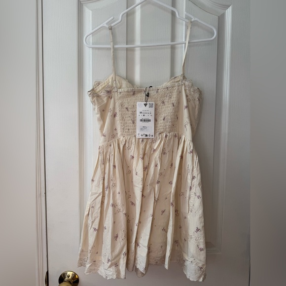 New with Tags Zara Cream Floral Lace Bow Dress with Pockets Size M Cotton Blend - Picture 5 of 8